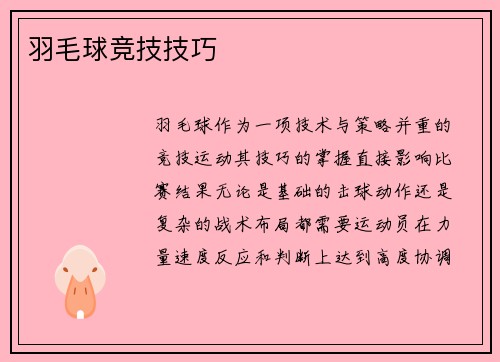 羽毛球竞技技巧